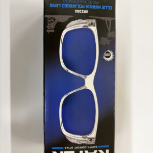 RAYZR SAFETY GLASSES CLEAR FRAME BLUE MIRROR POLARISED LENS