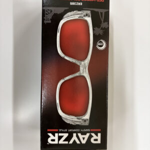 RAYZR SAFETY GLASSES CLEAR FRAME RED MIRROR POLARISED LENS